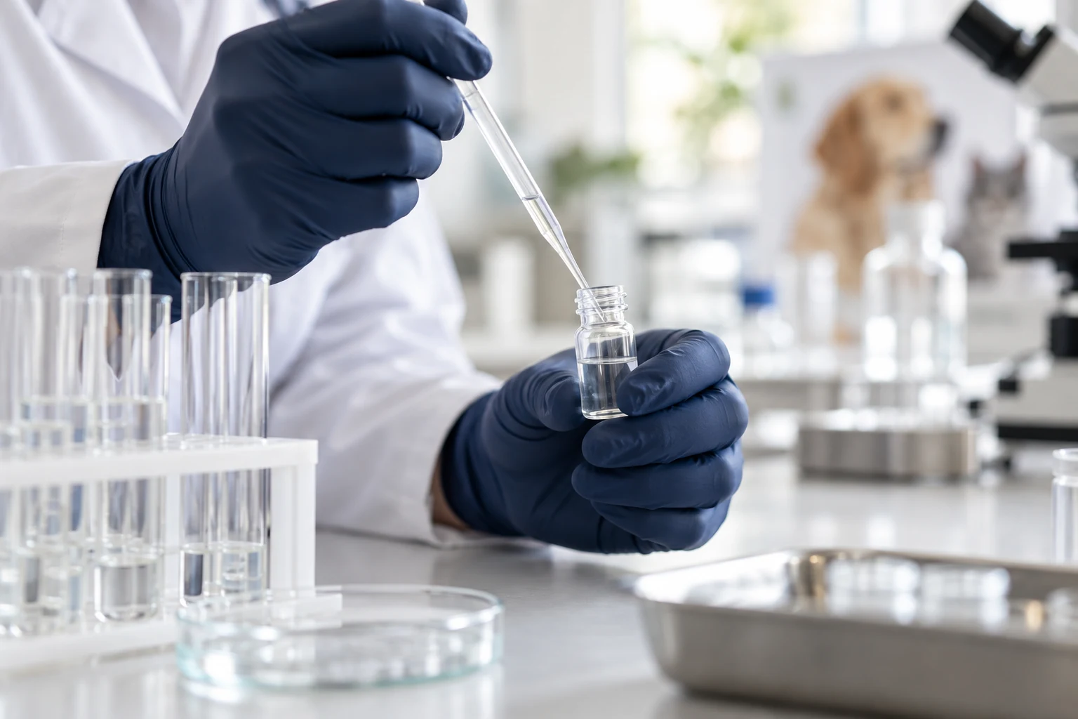 Illustrative close-up of veterinary laboratory research